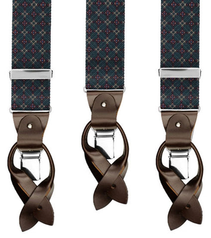 Bretella Fantasia Rombi Verde Scuro Clip/Bottoni